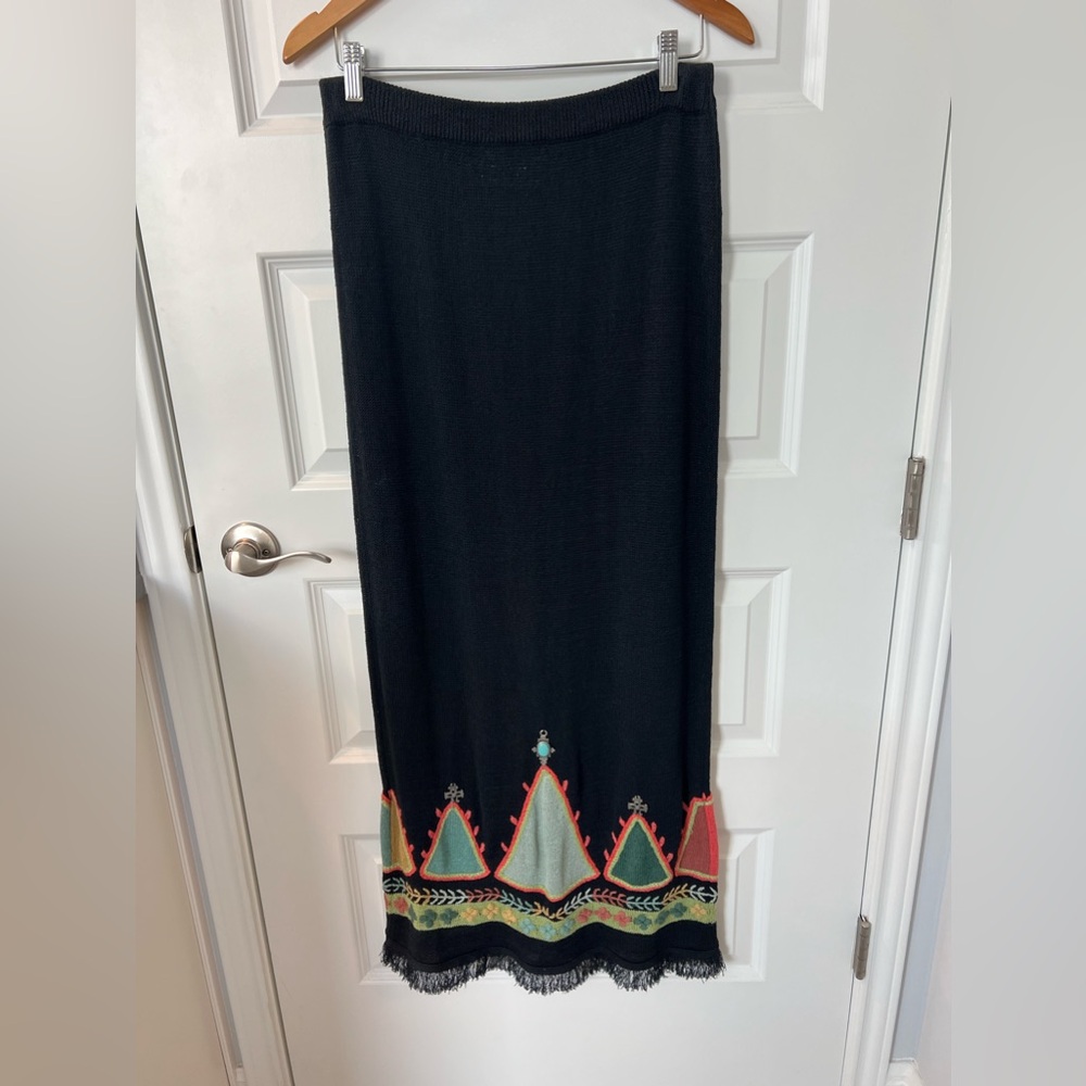 VINTAGE DOUBLE D RANCH Linen Blend Knit Skirt w/ Turquoise Accentz SZ S